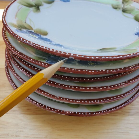 Set Of 6 VTG MCM Hand Painted Plates Made In Japan Floral Design 6.5 inch 1950s - Picture 7 of 12